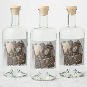 Treasure bröstkorg med växlar spritflaskor etikett