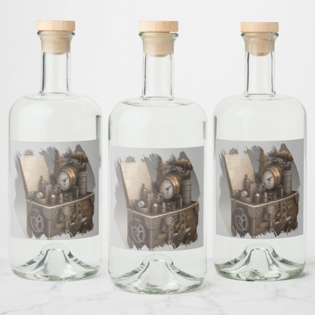 Treasure bröstkorg med växlar spritflaskor etikett (Flaskor)