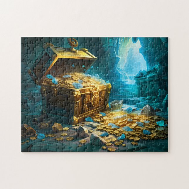 Treasure Chest in Cave Light Fantasy Painting Pussel (Horisontell)
