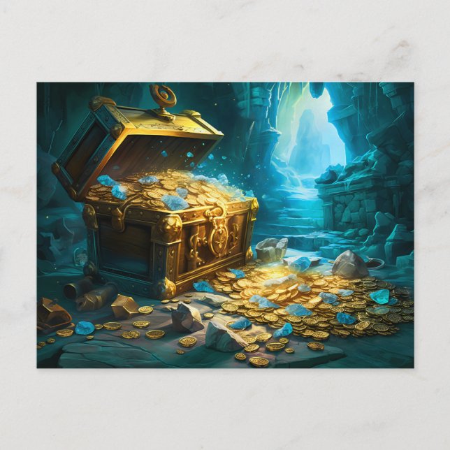 Treasure Chest in Cave Light Fantasy Painting Vykort (Framsida)