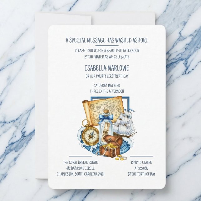 Treasure Chest Map Boat Birthday Invitation Inbjudningar (Map out party.)