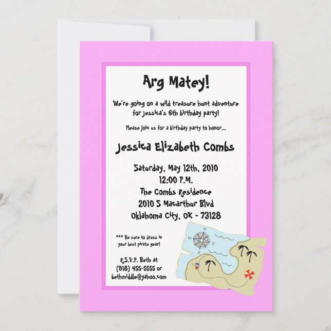 Treasure Hunt Födelsedagsfest inbjudan (Framsida)