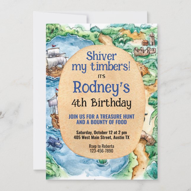 Treasure Hunt Pirat Birthday-inbjudan Inbjudningar (Framsida)