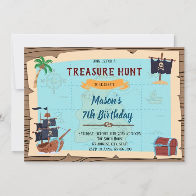 Treasure Hunt pirat födelsedagsinbjudan Inbjudningar (Framsida)