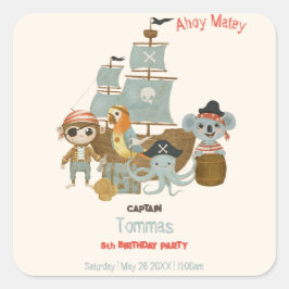Treasure Hunters Pirat Birthday Fyrkantigt Klistermärke