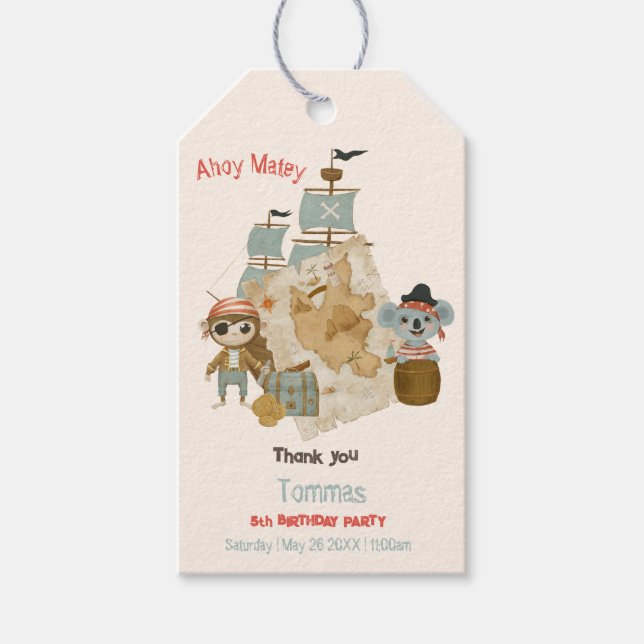 Treasure Hunters Pirat Birthday Presentetikett (Framsidan)