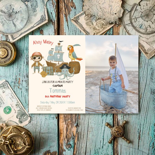 Treasure Hunters Pirat Photo Birthday Inbjudningar (Skapare uppladdad)