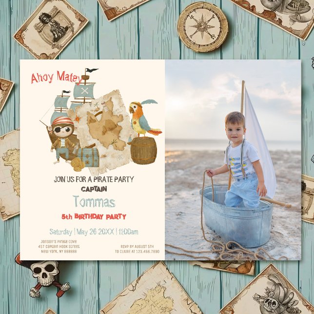 Treasure Hunters Pirat Photo Birthday Inbjudningar (Skapare uppladdad)