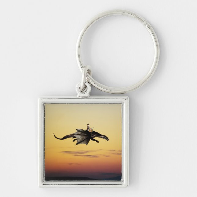 Treasure Hunting Fyrkantig Silverfärgad Nyckelring (Framsidan)