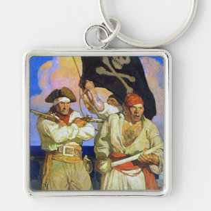 Treasure Island 2 Fyrkantig Silverfärgad Nyckelring