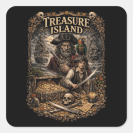 Treasure Island Fyrkantigt Klistermärke