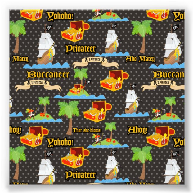 Treasure Island Palm Tree Pirate Flag Raiding Fototryck (Framsidan)