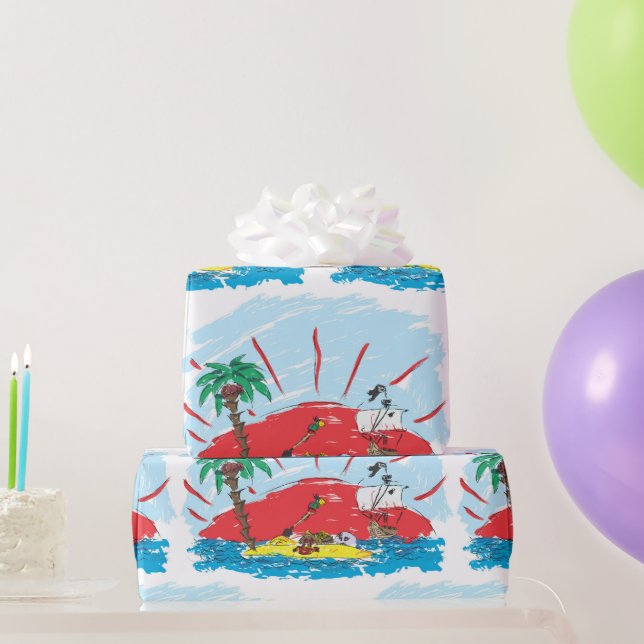 Treasure Island Pirat Frakt Wrapping Papper - Gift Presentpapper (Festgåvor)