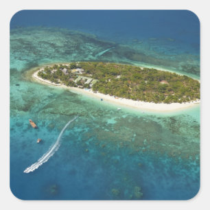 Treasure Island Resort och båt, Fiji Fyrkantigt Klistermärke