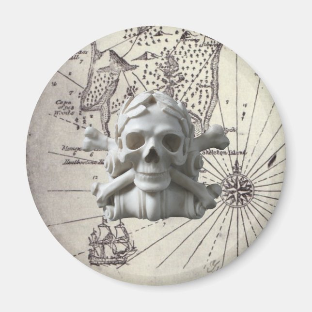 Treasure Island Skull & Bones Pirat Fridge Magnet (Framsidan)