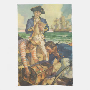 Treasure Island, Vintage Fairy Tale Pirater Kökshandduk