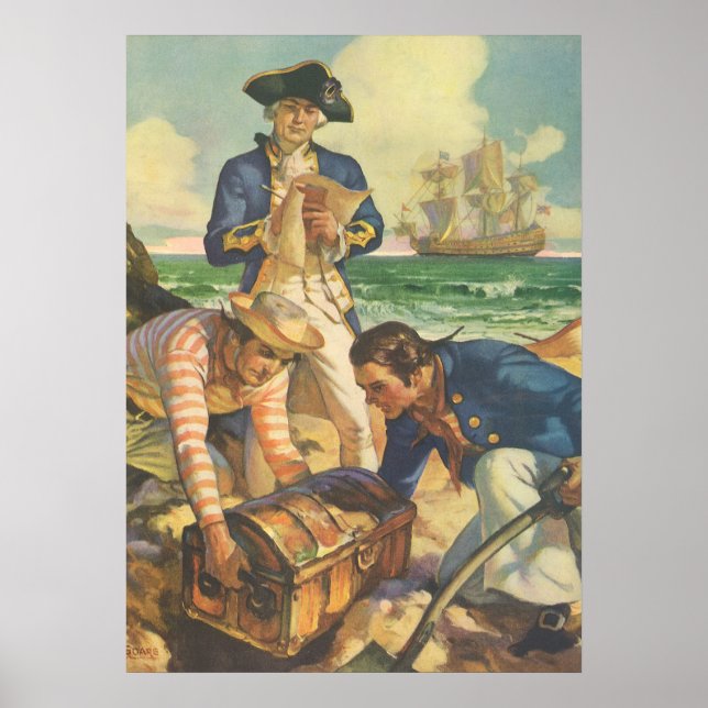 Treasure Island, Vintage Fairy Tale Pirater Poster (Framsidan)