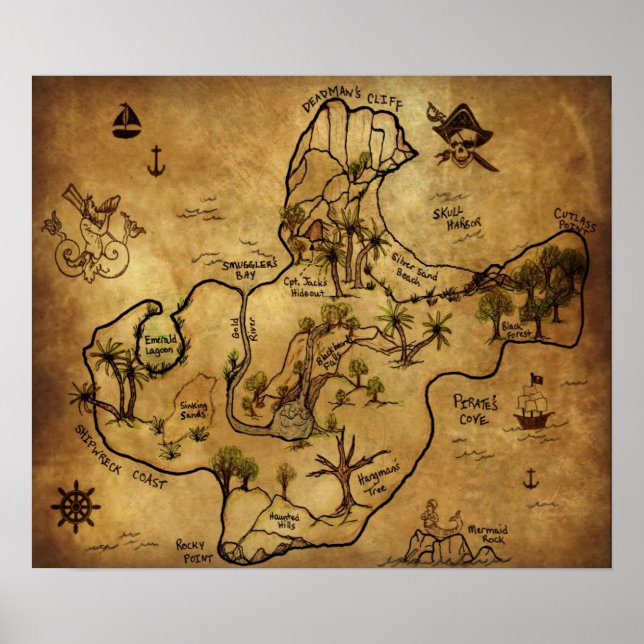 Treasure Karta- Isle of Borttappad Treasure Poster (Framsidan)