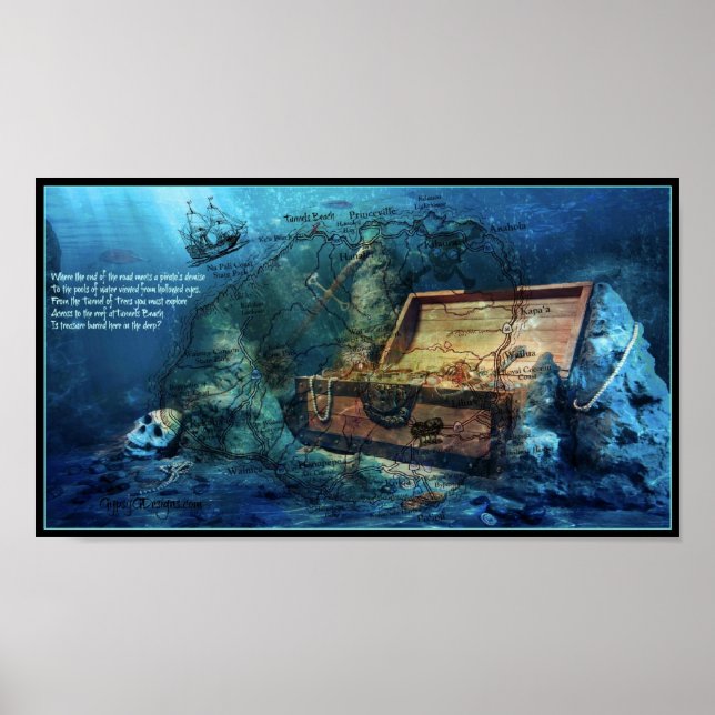 Treasure Karta of Kauai, Hawaii Poster (Framsidan)