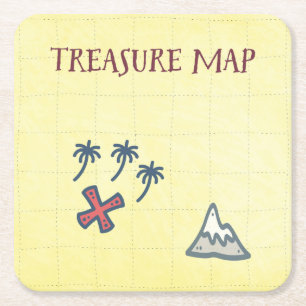Treasure Karta Pirat Party Underlägg Papper Kvadrat