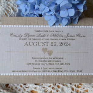Treasured Hearts and Burlap Bröllop Inbjudningar