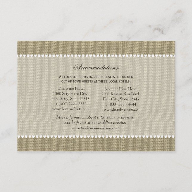 Treasured Hearts Burlap-sökanvisningar Infoga Tilläggskort (Framsida)
