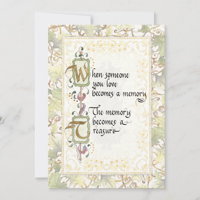 Treasured Memory Calligraphy Sympathy Tribute Kort (Framsida)