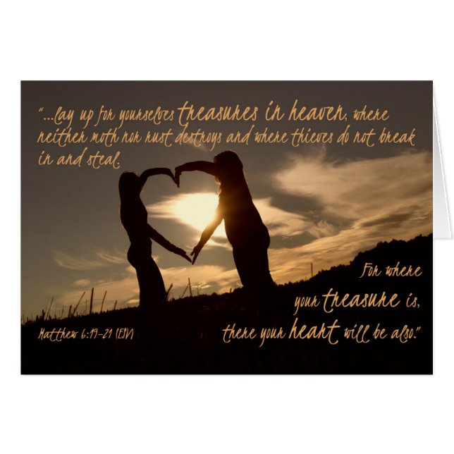Treasures in Heaven Matthew 6:19-21 Bible Verse Hälsningskort (Framsidan Horizontal)