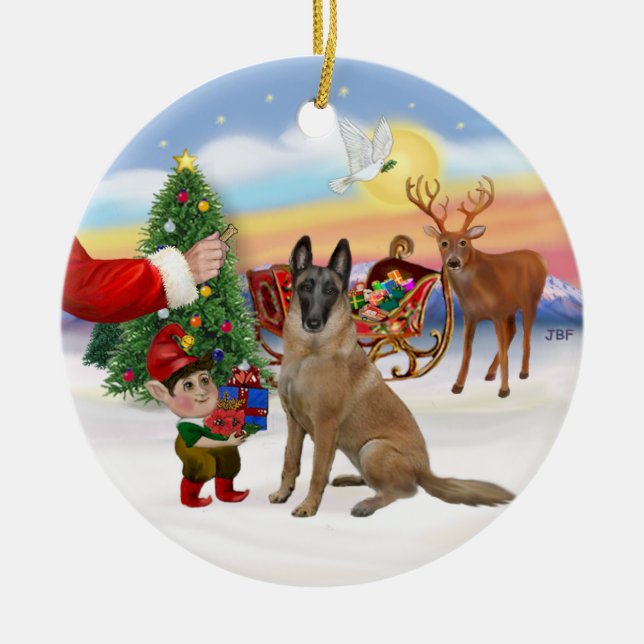 Treat - Belgiska Malinois Julgransprydnad Keramik (Framsidan)