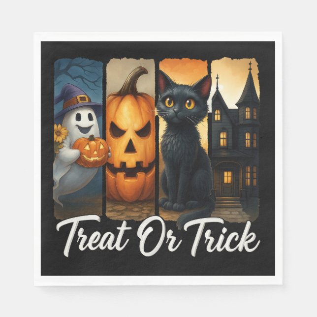 "Treat eller Trick" Halloween-penselstreck Pappersservett (Framsidan)