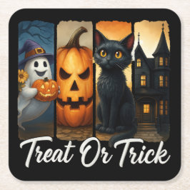 "Treat eller Trick" Halloween-penselstreck Underlägg Papper Kvadrat