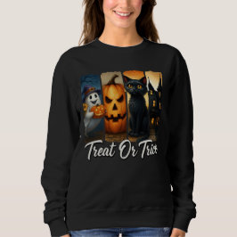 "Treat eller Trick" Halloween Push Stroke Katt Kvi T Shirt
