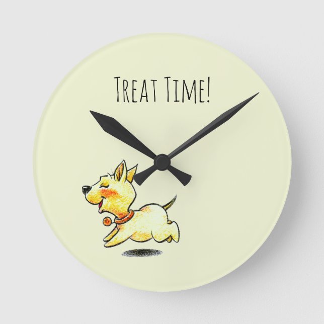 Treat Time! Sött Löpande Hunddesign Rund Klocka (Framsida)