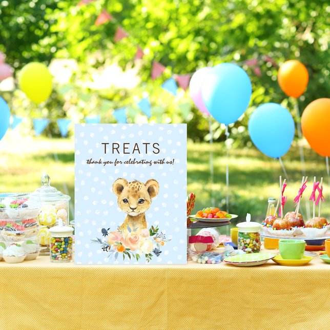 Treats Baby Shower Lejonunge Blå Blommor Poster (Skapare uppladdad)