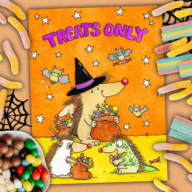 Treats Only - Hand-drawn Cartoon Halloween  Vykort (Skapare uppladdad)