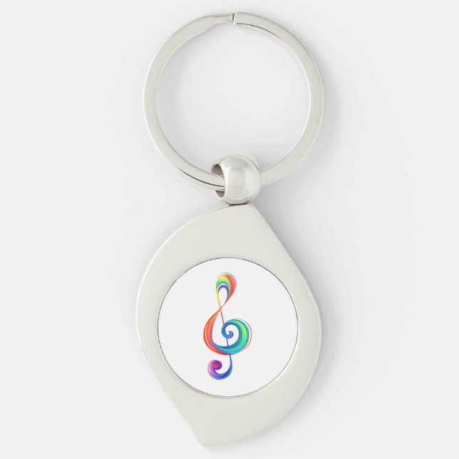Trebar rainbågssladd med skiktad regnbåge swirl silverfärgad nyckelring (Framsidan)