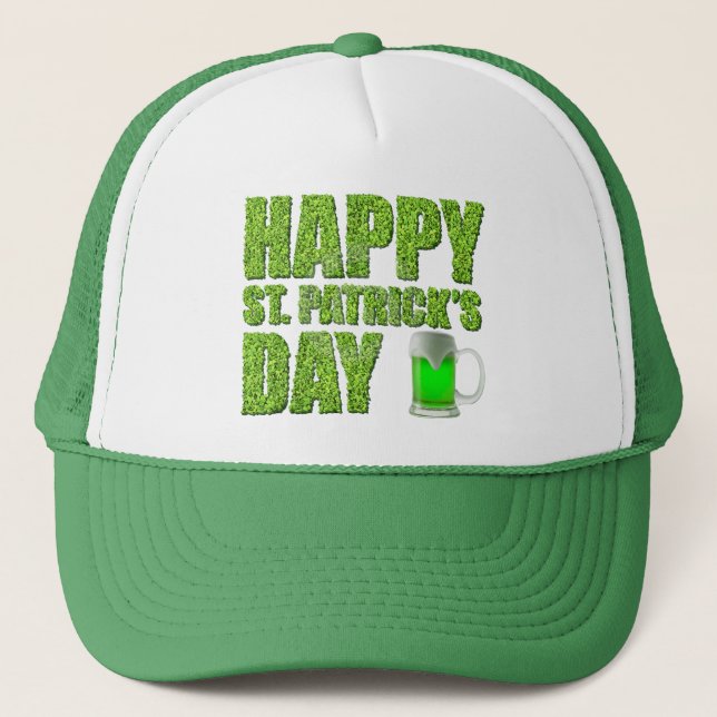Treblad & grönt öl Glad St.Patricks dag Keps (Framsida)