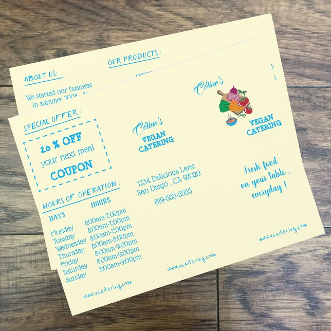 Trebladig broschyr med kupong för restaurang-meny (Skapare uppladdad)