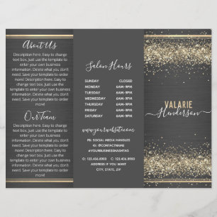 Trebladig broschyr om chic Glitter och Brüstat Met