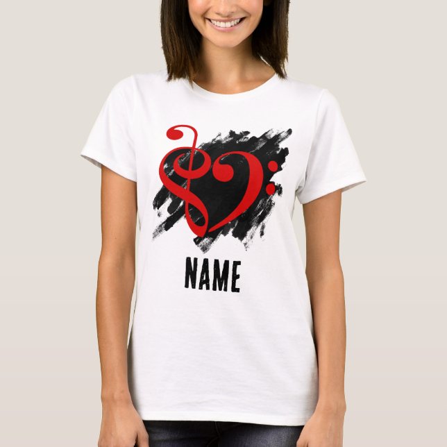 Treble and Bass Clef Heart Red Anpassade T Shirt (Framsida)