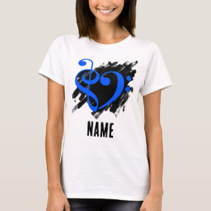 Treble and Bass Clef Heart Royal Blue Anpassade T Shirt