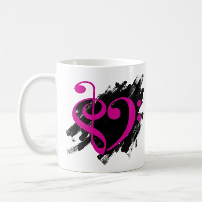 Treble and Bass Clef Musical Heart Fuchsia Kaffemugg (Vänster)