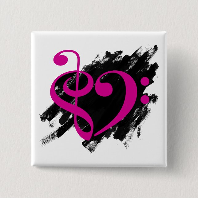 Treble and Bass Clef Musical Heart Fuchsia Knapp (Framsida)