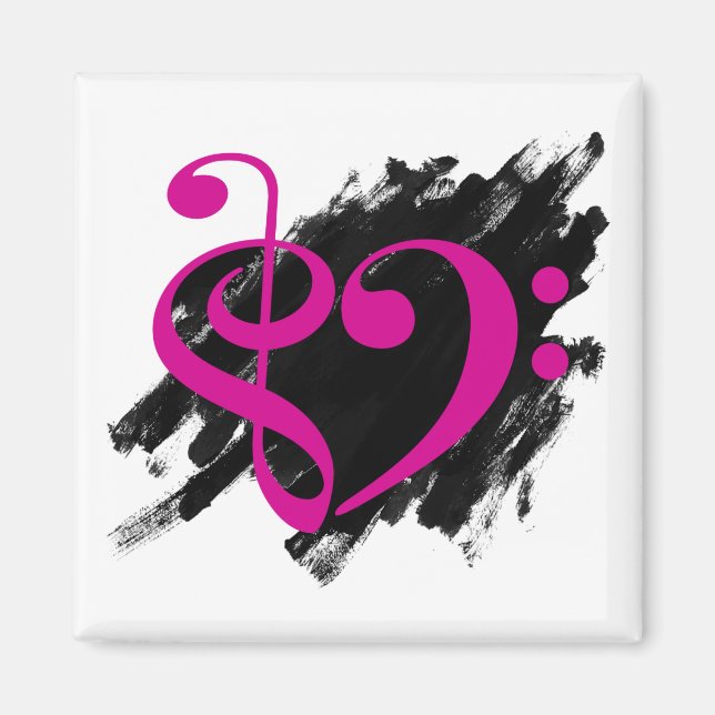 Treble and Bass Clef Musical Heart Fuchsia Magnet (Framsidan)