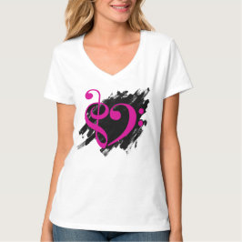 Treble and Bass Clef Musical Heart Fuchsia T Shirt
