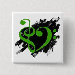 Treble and Bass Clef Musical Heart Grönt Knapp