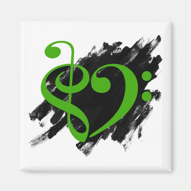 Treble and Bass Clef Musical Heart Grönt Magnet (Framsidan)