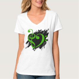 Treble and Bass Clef Musical Heart Grönt T Shirt