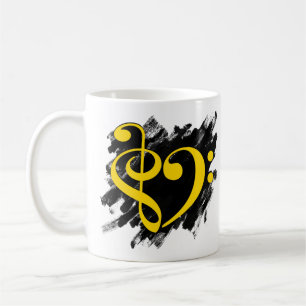 Treble and Bass Clef Musical Heart Gult Kaffemugg