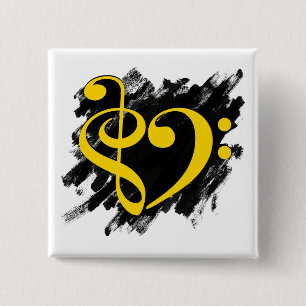 Treble and Bass Clef Musical Heart Gult Knapp